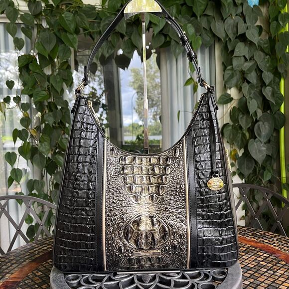 Brahmin Tabitha Sarastro Onyx Croc Embossed Leather Shoulder Bag New! - Picture 3 of 9